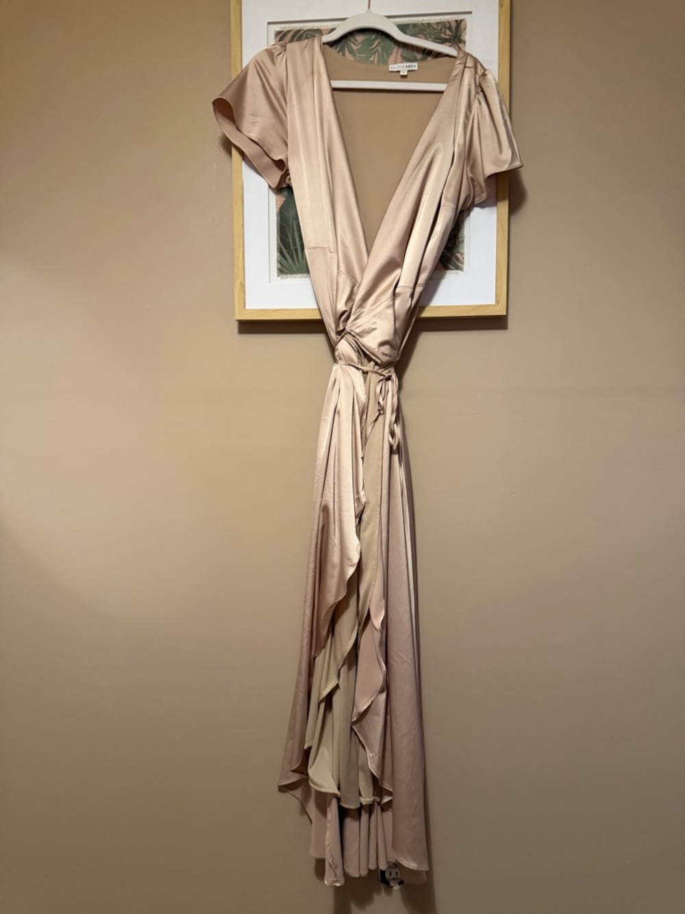 Baltic Born Satin High-Low Wrap Dress in Champagne Blush